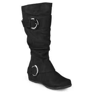 Journee Collection Jester-01 Boots Women 9M Black Faux Suede Wide Calf Knee High